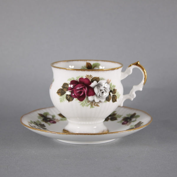 Elizabethan American Beauty Teacup Saucer Burgundy Gray Vintage Teacup Saucer
