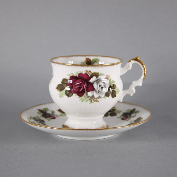 Elizabethan American Beauty Teacup Saucer Burgundy Gray Vintage Teacup Saucer