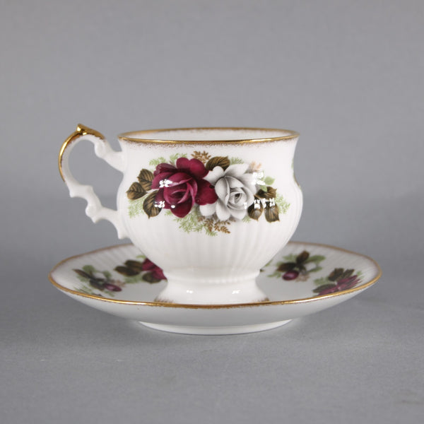 Elizabethan American Beauty Teacup Saucer Burgundy Gray Vintage Teacup Saucer