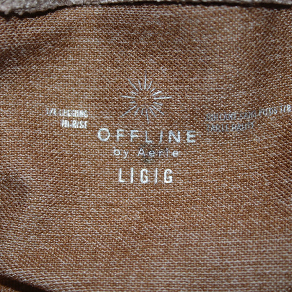 Aerie AW Pant Offline Sz L x 23 Brown White Floral Pull On Nylon Poly Elastane