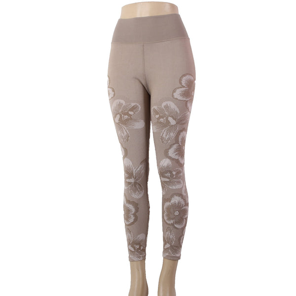 Aerie AW Pant Offline Sz L x 23 Brown White Floral Pull On Nylon Poly Elastane
