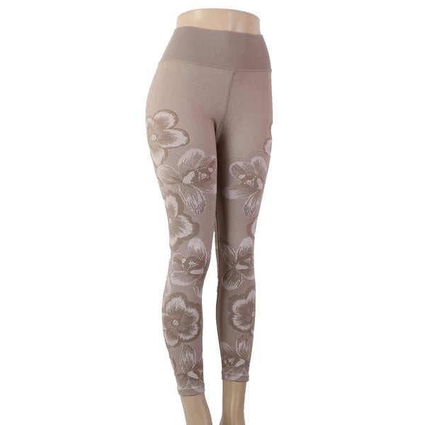 Aerie AW Pant Offline Sz L x 23 Brown White Floral Pull On Nylon Poly Elastane