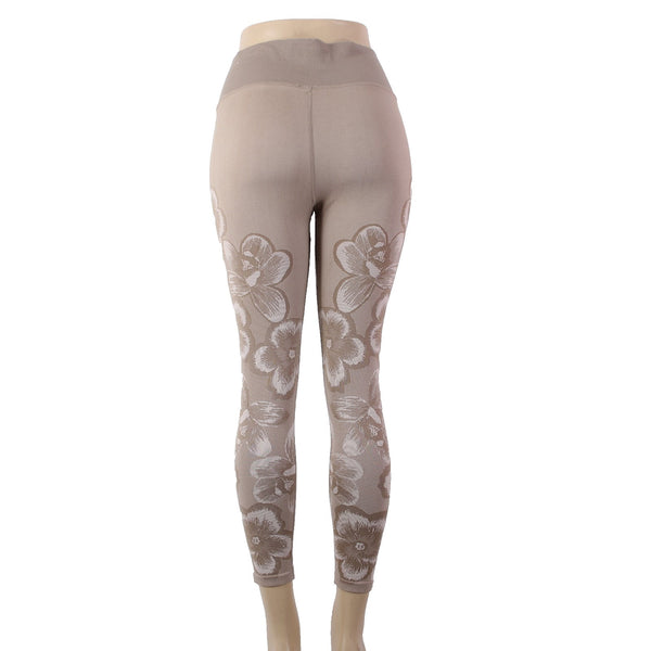 Aerie AW Pant Offline Sz L x 23 Brown White Floral Pull On Nylon Poly Elastane