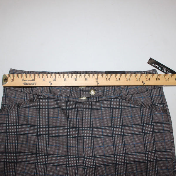 Soho Apparel Pant NEW $48 Sz M x 27 Brown Black White Blue Plaid Poly Rayon Pant