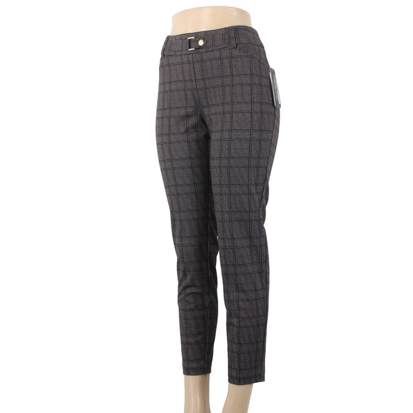 Soho Apparel Pant NEW $48 Sz M x 27 Brown Black White Blue Plaid Poly Rayon Pant