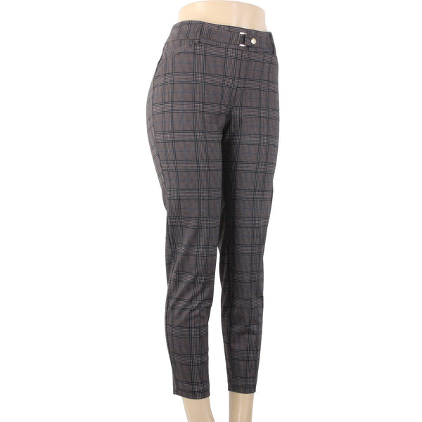 Soho Apparel Pant NEW $48 Sz M x 27 Brown Black White Blue Plaid Poly Rayon Pant