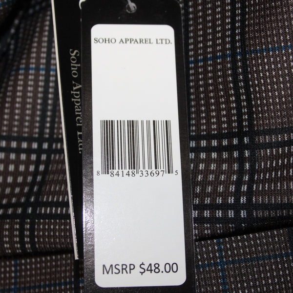 Soho Apparel Pant NEW $48 Sz M x 27 Brown Black White Blue Plaid Poly Rayon Pant