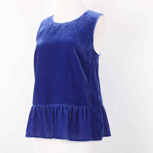 J Crew Top NEW Sz 10 Royal Blue Velvet Ruffles Sleeveless Viscose Nylon Top