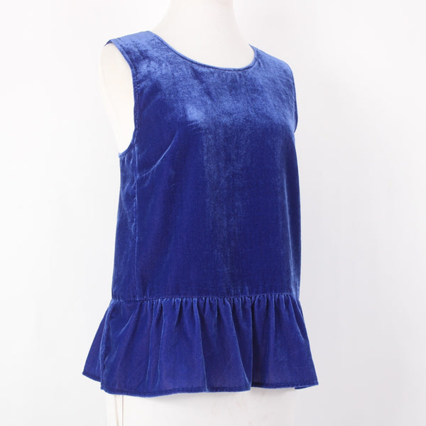J Crew Top NEW Sz 10 Royal Blue Velvet Ruffles Sleeveless Viscose Nylon Top