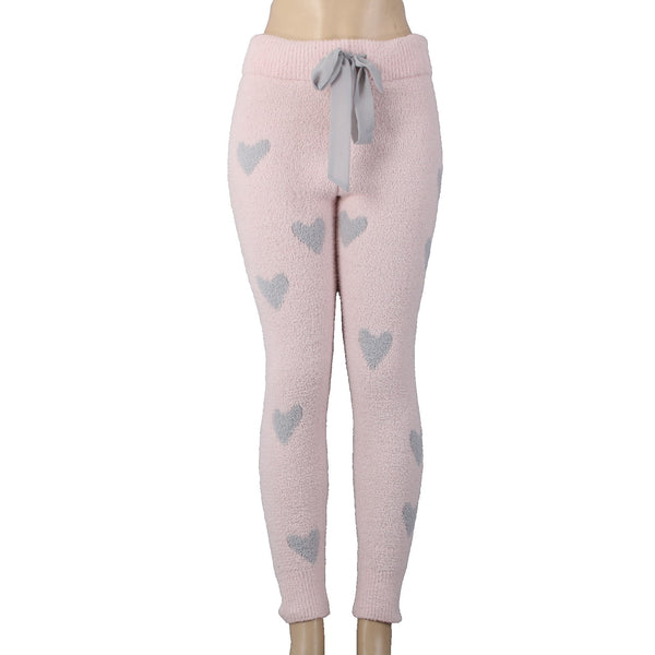 Honeydew Pajama Pant Sz L Pink Gray Hearts Skinny Drawstring 100% Polyester