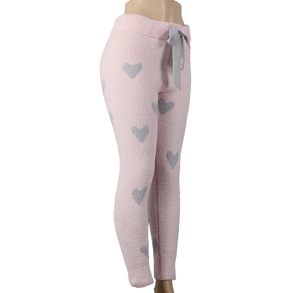 Honeydew Pajama Pant Sz L Pink Gray Hearts Skinny Drawstring 100% Polyester