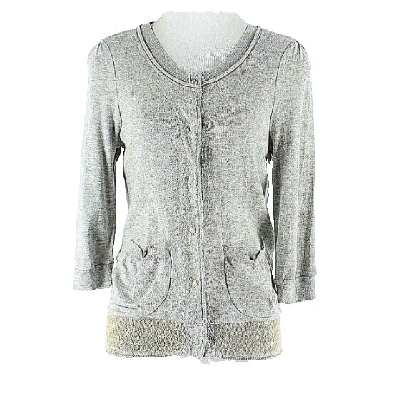 Fiets Voor 2 L Gray Yellow Snap Front Cotton Nylon Viscose Cardigan Sweater
