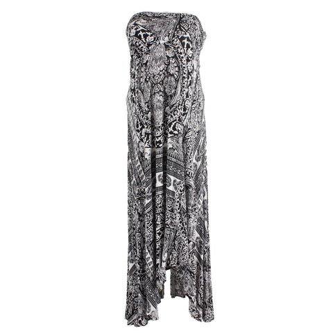 Maeve Sz S Black White Paisley Bandeau Hi Lo Rayon Spandex Knit Midi Dress
