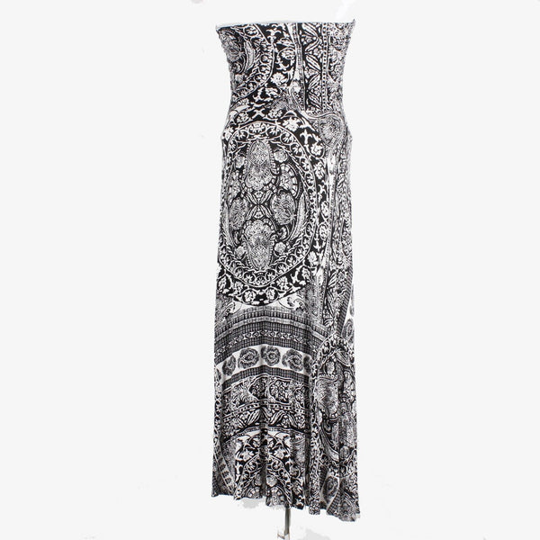 Maeve Sz S Black White Paisley Bandeau Hi Lo Rayon Spandex Knit Midi Dress