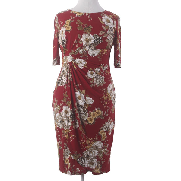 Connected Apparel Dress Sz 16 Red White Multi Colored Floral Polyester Rayon