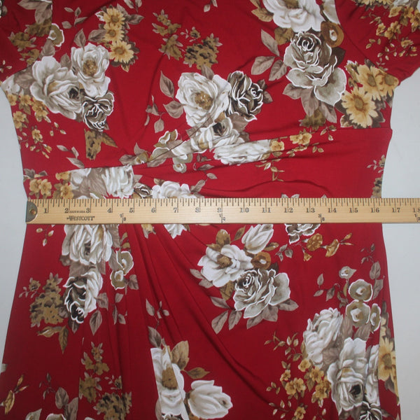 Connected Apparel Dress Sz 16 Red White Multi Colored Floral Polyester Rayon