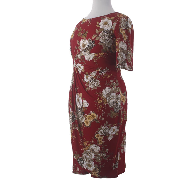 Connected Apparel Dress Sz 16 Red White Multi Colored Floral Polyester Rayon