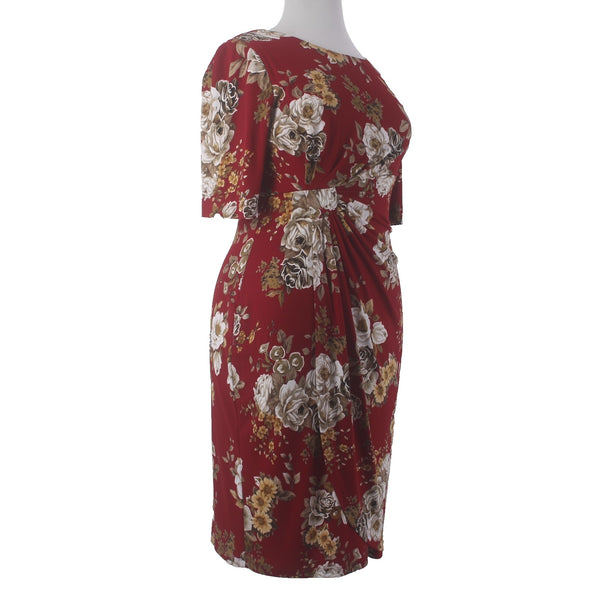 Connected Apparel Dress Sz 16 Red White Multi Colored Floral Polyester Rayon