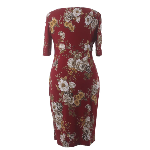 Connected Apparel Dress Sz 16 Red White Multi Colored Floral Polyester Rayon