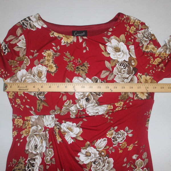 Connected Apparel Dress Sz 16 Red White Multi Colored Floral Polyester Rayon