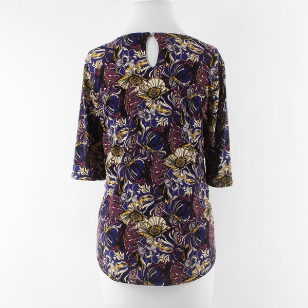 Liz Claiborne Sz M Purple Blue Multi Front Diagonal Pleat Poly Blend Top