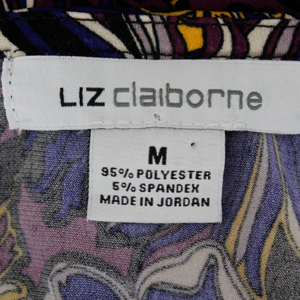 Liz Claiborne Sz M Purple Blue Multi Front Diagonal Pleat Poly Blend Top