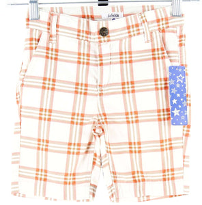 Fab Kids NEW Sz 4 Cream Coral Beige Multi Plaid 100% Cotton Long Shorts