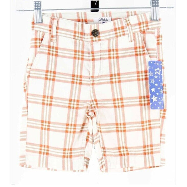 Fab Kids NEW Sz 4 Cream Coral Beige Multi Plaid 100% Cotton Long Shorts