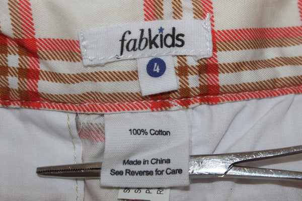 Fab Kids NEW Sz 4 Cream Coral Beige Multi Plaid 100% Cotton Long Shorts