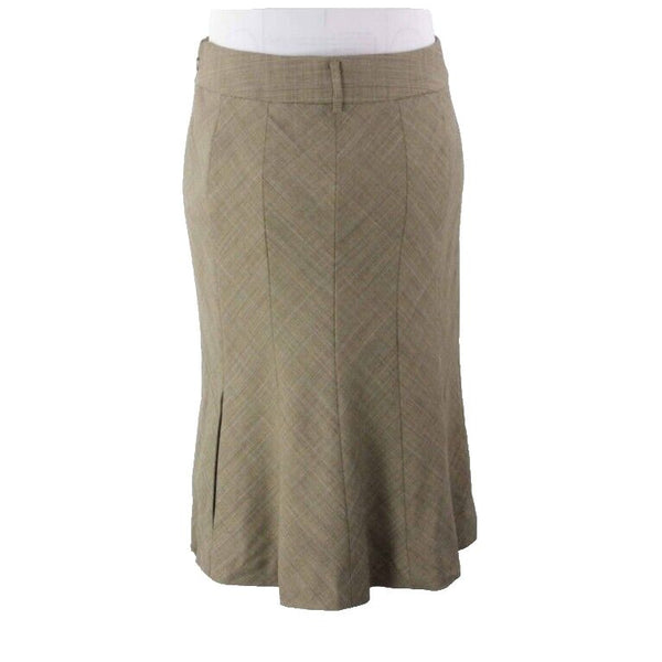 Worth NWT Sz 8 Brown Tan Plaid  Zipper Pocket Detail Rayon Wool Blend Skirt