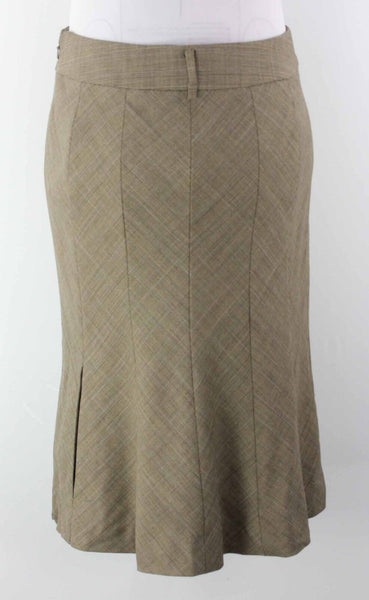 Worth NWT Sz 8 Brown Tan Plaid  Zipper Pocket Detail Rayon Wool Blend Skirt