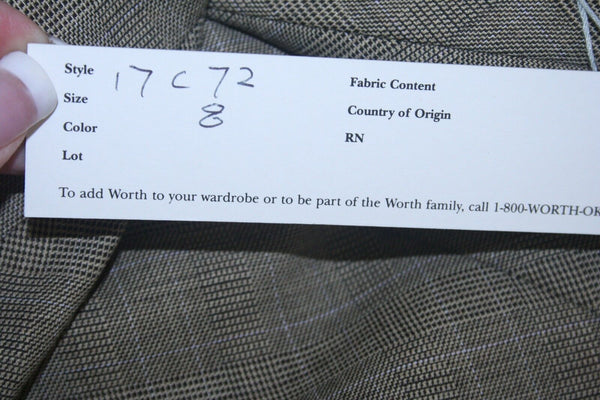 Worth NWT Sz 8 Brown Tan Plaid  Zipper Pocket Detail Rayon Wool Blend Skirt