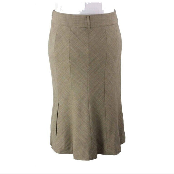 Worth NWT Sz 8 Brown Tan Plaid  Zipper Pocket Detail Rayon Wool Blend Skirt