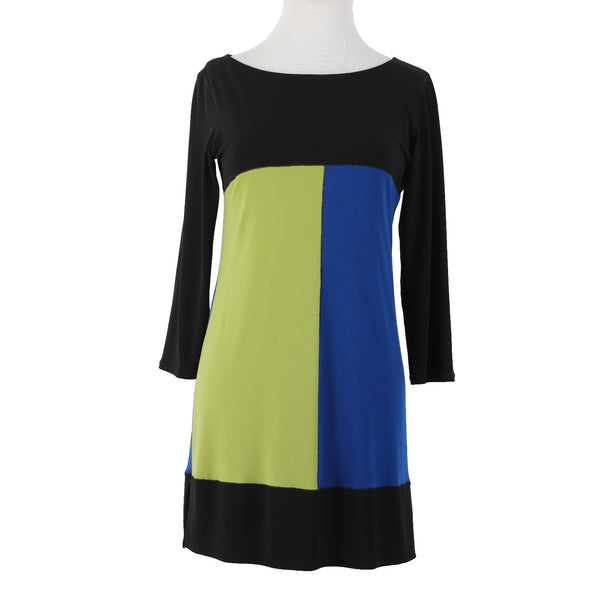 Evo Vorro Sz S Black Blue Green Color Block Polyester Spandex Dress