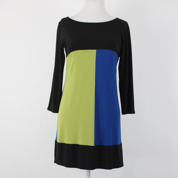 Evo Vorro Sz S Black Blue Green Color Block Polyester Spandex Dress