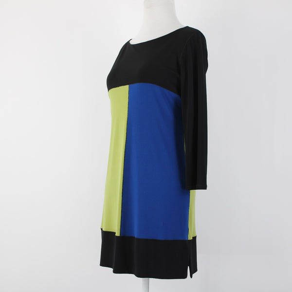 Evo Vorro Sz S Black Blue Green Color Block Polyester Spandex Dress