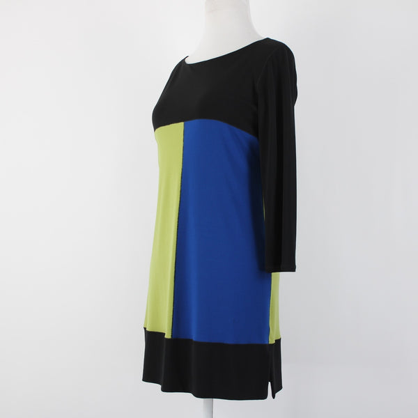 Evo Vorro Sz S Black Blue Green Color Block Polyester Spandex Dress