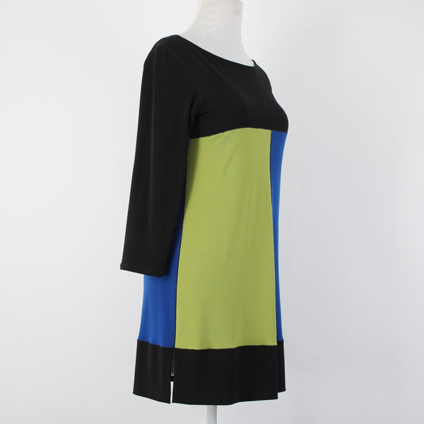 Evo Vorro Sz S Black Blue Green Color Block Polyester Spandex Dress