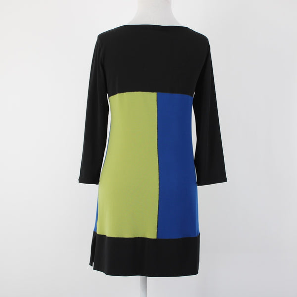 Evo Vorro Sz S Black Blue Green Color Block Polyester Spandex Dress