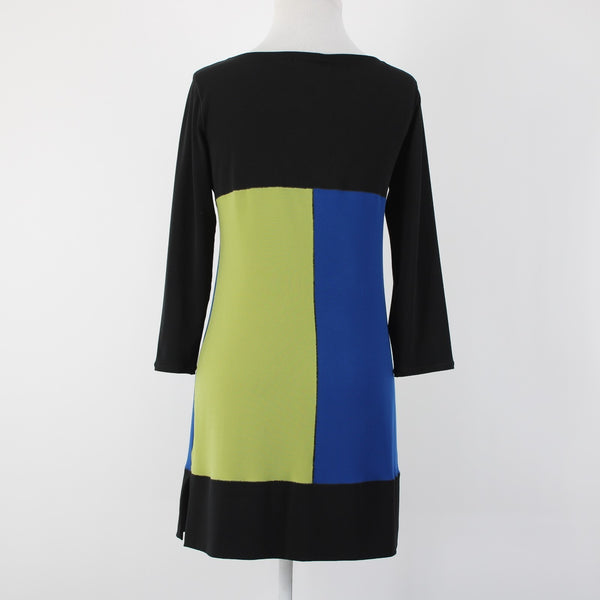 Evo Vorro Sz S Black Blue Green Color Block Polyester Spandex Dress