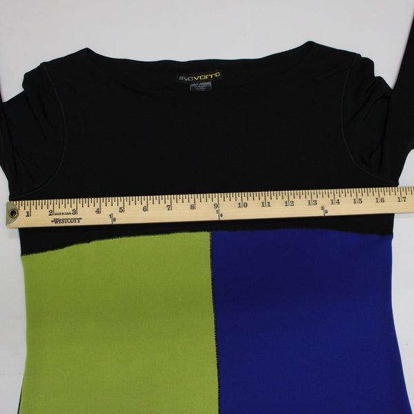 Evo Vorro Sz S Black Blue Green Color Block Polyester Spandex Dress