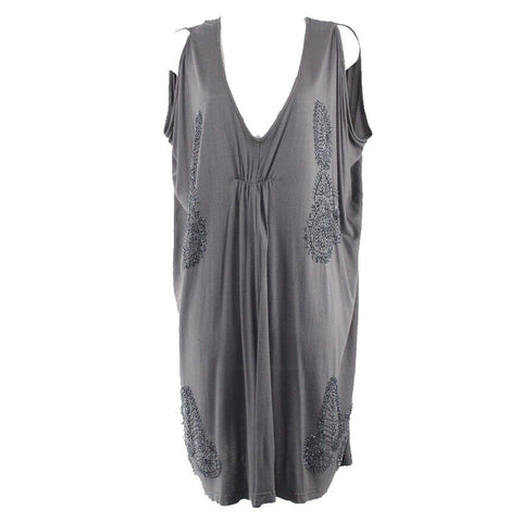 Collective Concepts Sz S/M Charcoal Gray Metallic Beaded Rayon Coverup Dress
