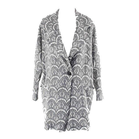 Greylin Sz S Gray White Lace Look One Button Closure 100% Polyester Jacket