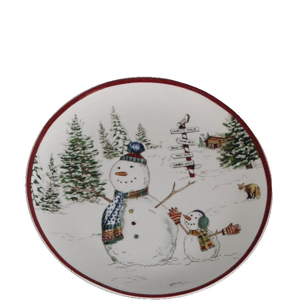Williams Sonoma 8" Snowman With Fox Set Of 3 Salad Plate