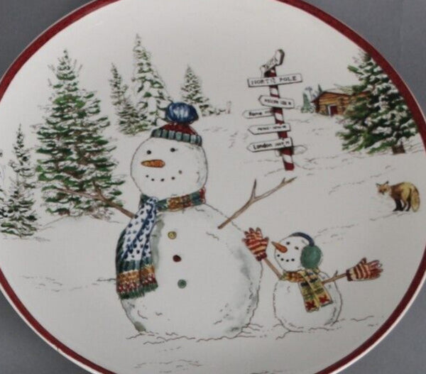 Williams Sonoma 8" Snowman With Fox Set Of 3 Salad Plate