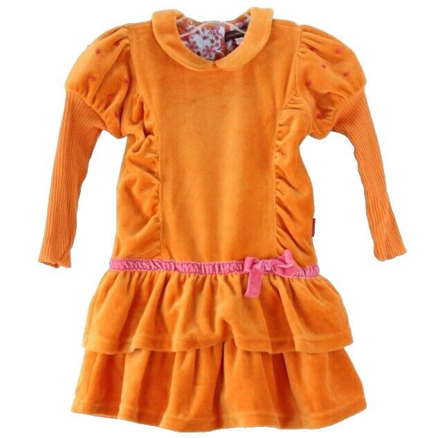 Rabbit Moon Sz 3 Orange Pink Cotton Polyester Ruched Double Ruffle Dress