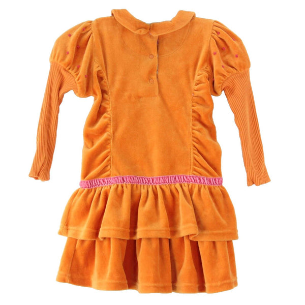 Rabbit Moon Sz 3 Orange Pink Cotton Polyester Ruched Double Ruffle Dress
