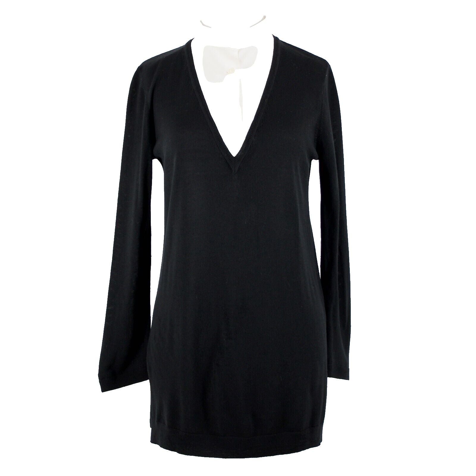 St John Sz P AS IS Black Cream Button Collared Long Sleeve Wool Silk Spandex Top