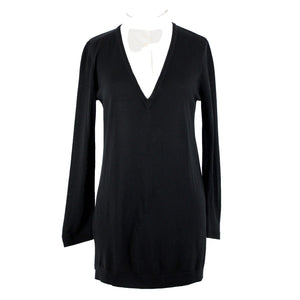 St John Sz P AS IS Black Cream Button Collared Long Sleeve Wool Silk Spandex Top