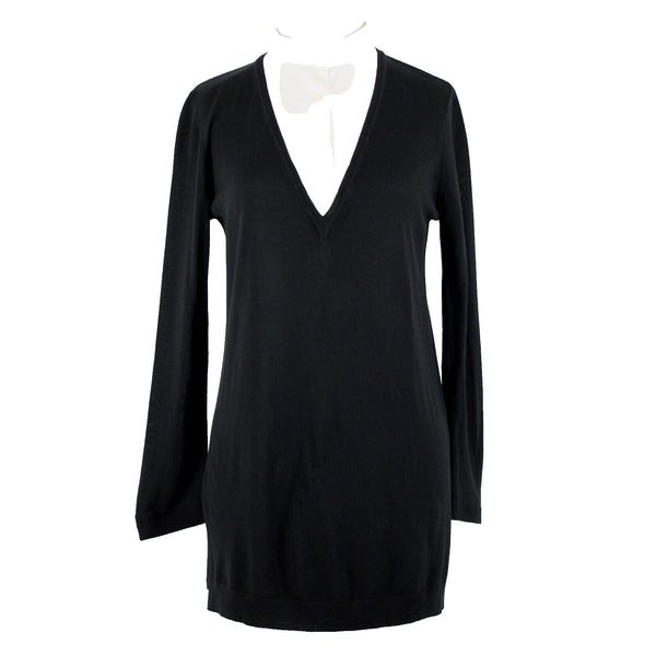 St John Sz P AS IS Black Cream Button Collared Long Sleeve Wool Silk Spandex Top